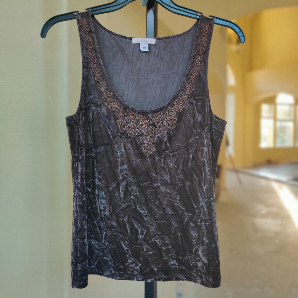 Intuition Dark Brown Suede Front Beaded Cami